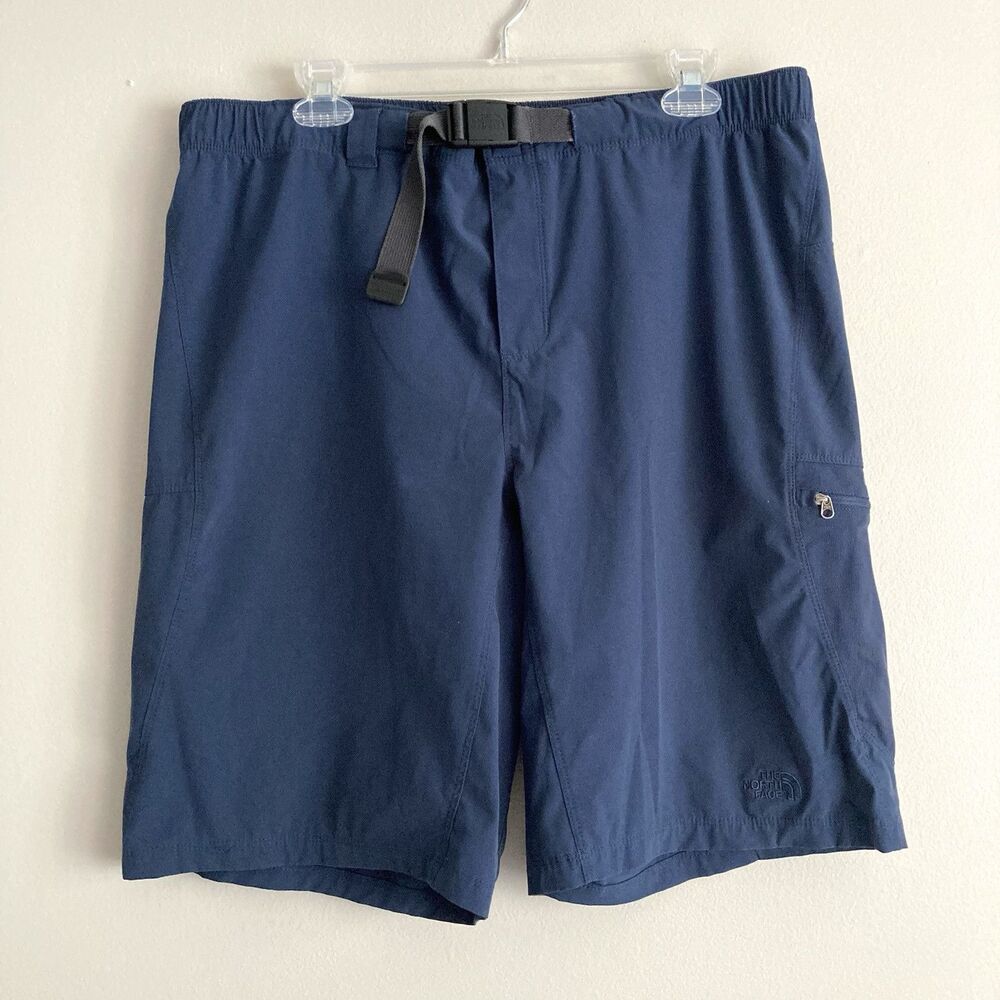 The North Face Mens Performance Cargo Shorts Size Large Blue Stretch Belted